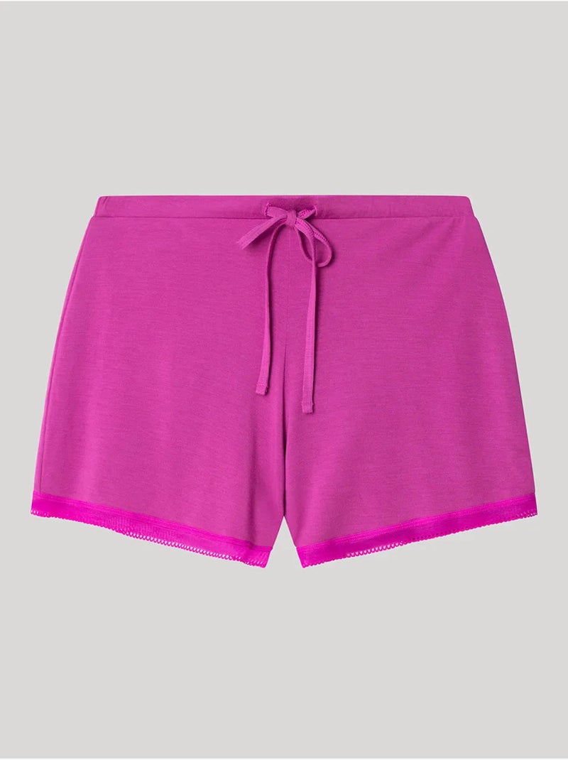 Effen en verstelbare korte broek van modal met kanten details Magenta - Kiabi