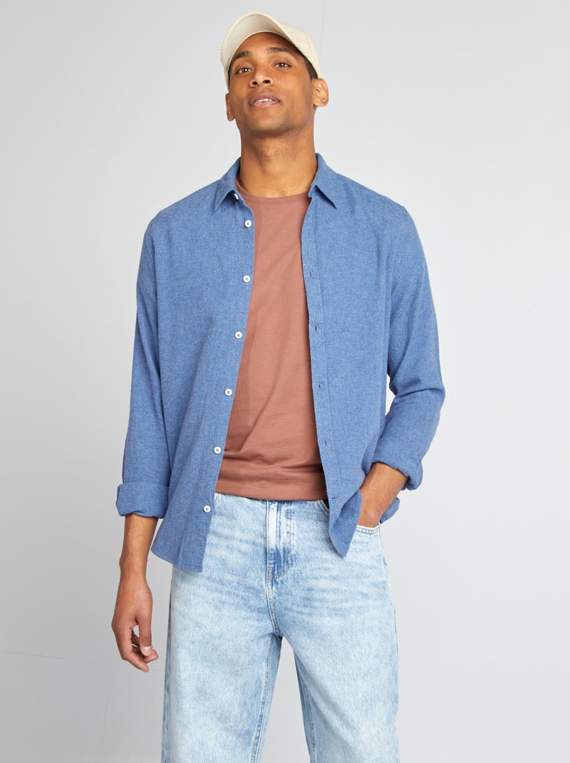 Effen, flanellen overhemd BLAUW - Kiabi