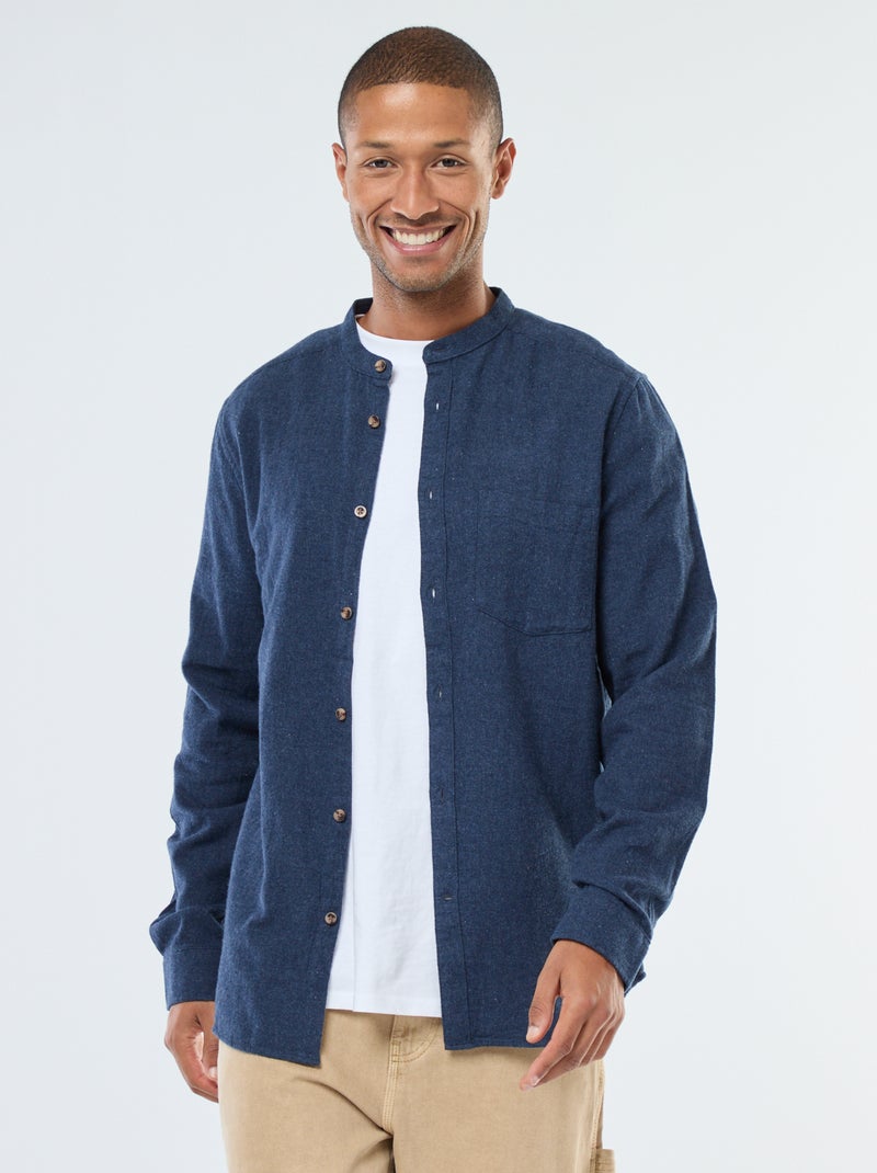Effen, flanellen overhemd met Maokraag Blauw - Kiabi