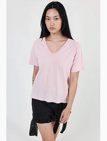Effen gebreid t-shirt met v-hals busem