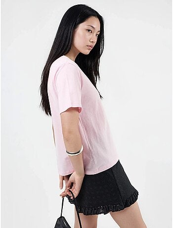 Effen gebreid t-shirt met v-hals busem