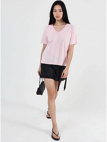 Effen gebreid t-shirt met v-hals busem