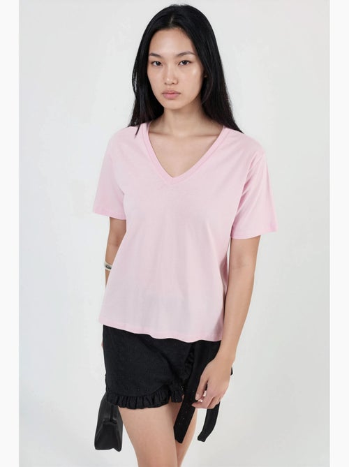 Effen gebreid t-shirt met v-hals busem - Kiabi
