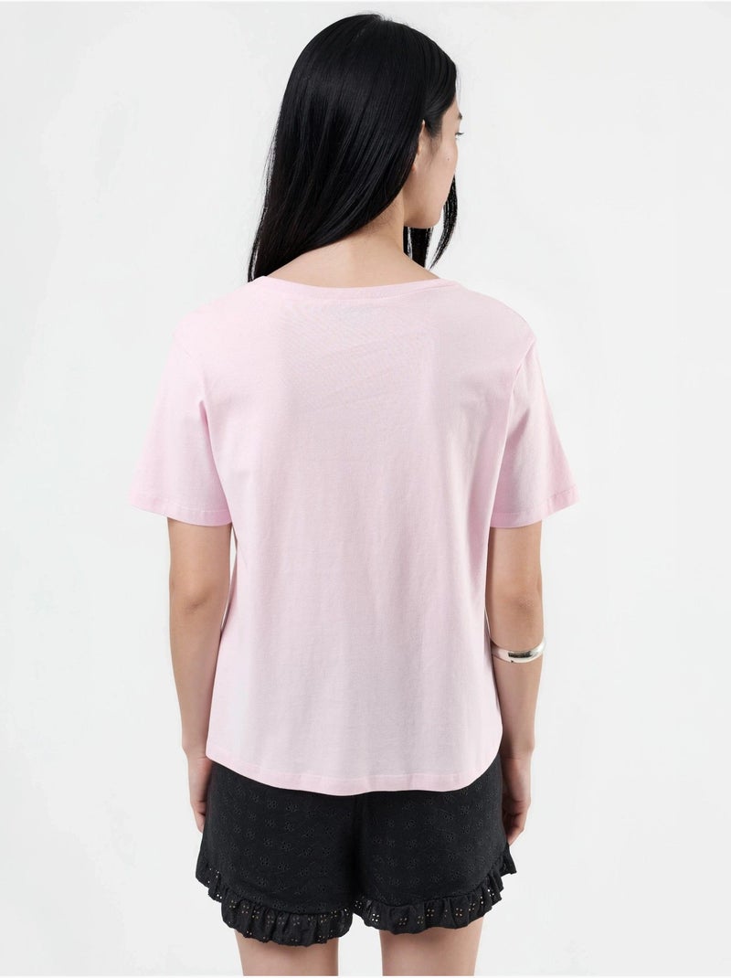 Effen gebreid t-shirt met v-hals busem Bleekroze - Kiabi