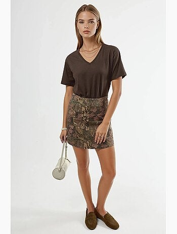Effen gebreid t-shirt met v-hals busem