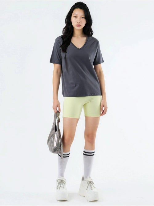 Effen gebreid t-shirt met v-hals busem - Kiabi
