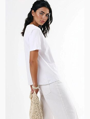 Effen gebreid t-shirt met v-hals busem