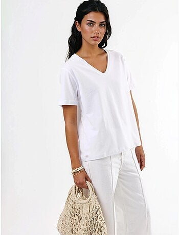 Effen gebreid t-shirt met v-hals busem