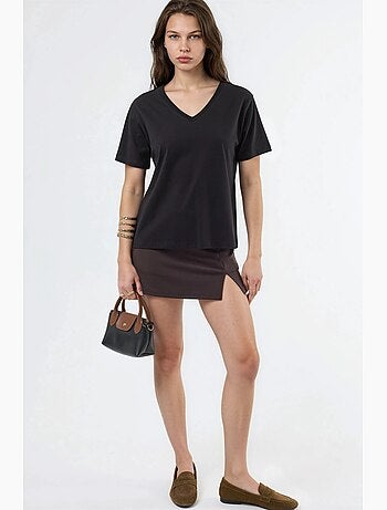 Effen gebreid t-shirt met v-hals busem