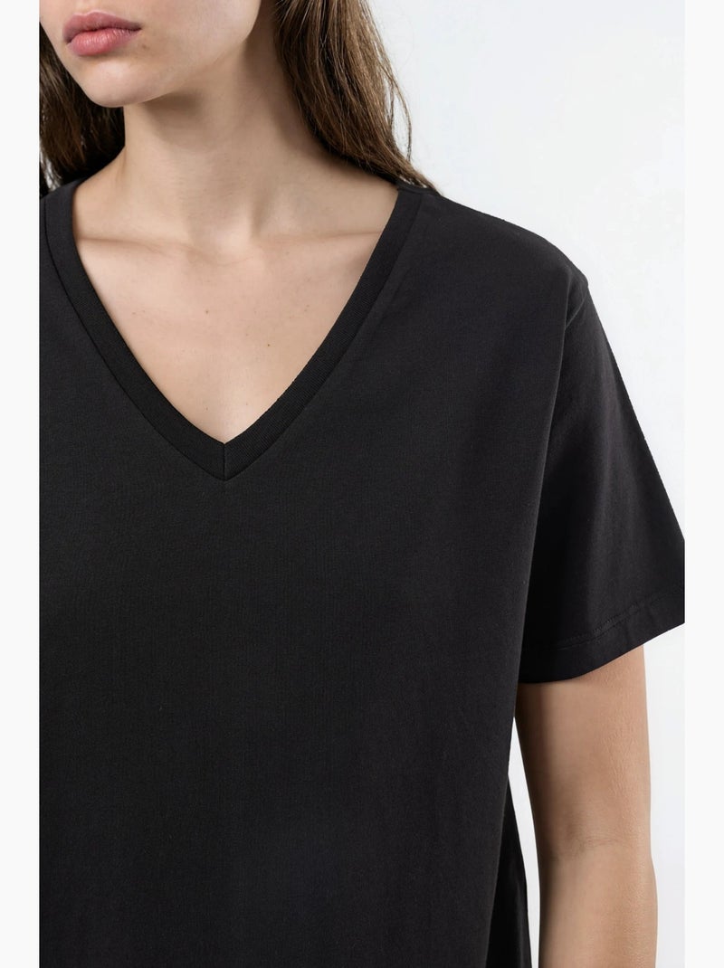 Effen gebreid t-shirt met v-hals busem Zwart - Kiabi