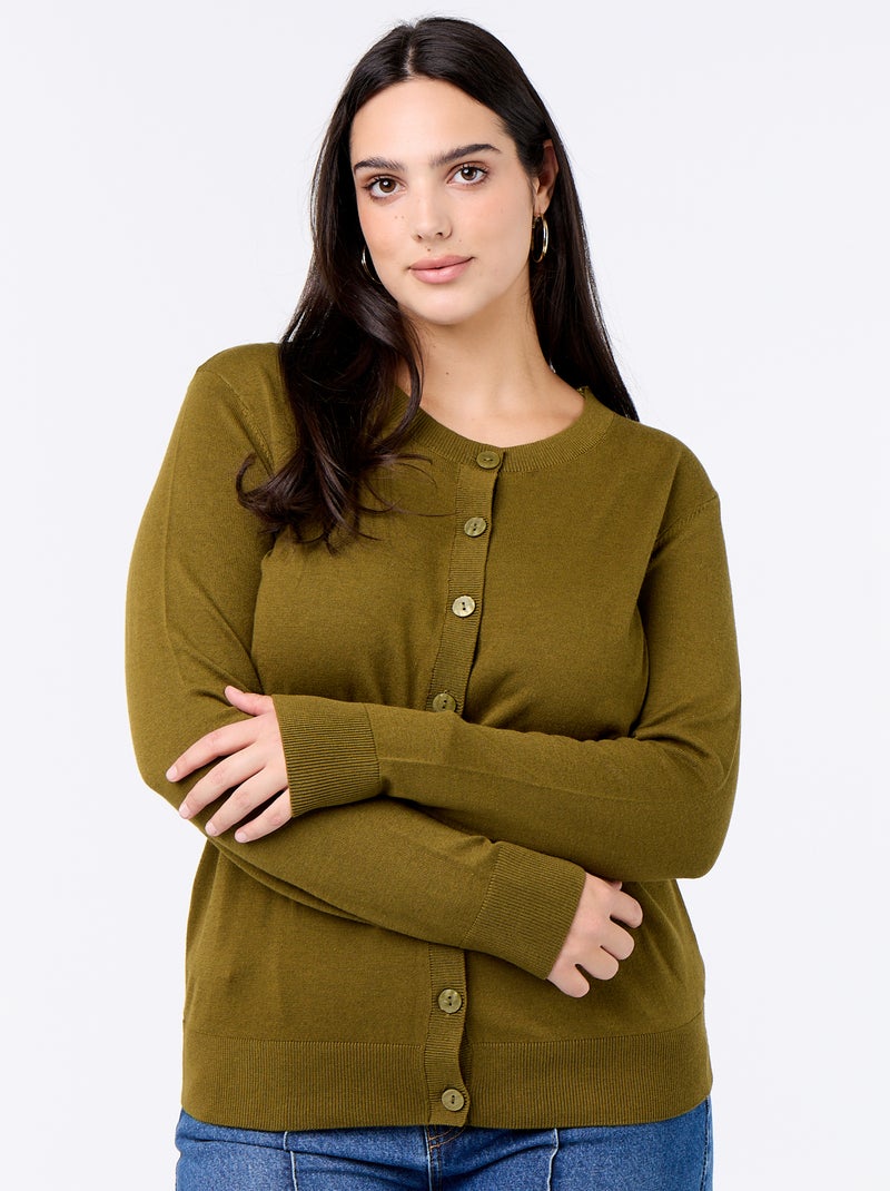 Effen gebreid vest Groen - Kiabi