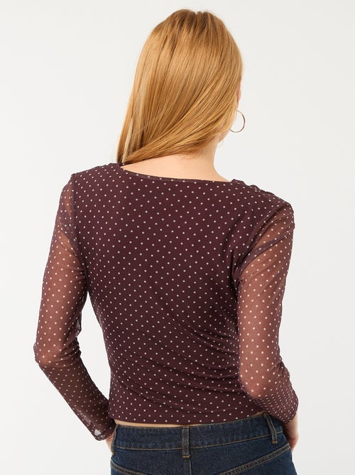 Effen gedrapeerde top met lange mouwen - Kiabi