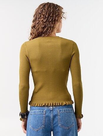 Effen geribbeld vest met ruchesafwerkingen