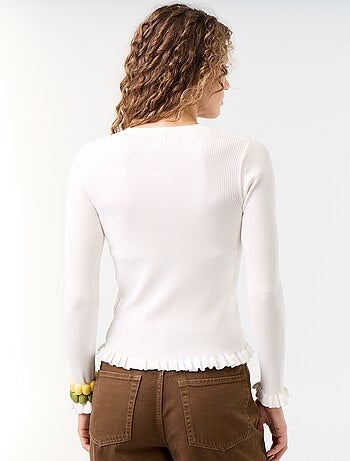 Effen geribbeld vest met ruchesafwerkingen