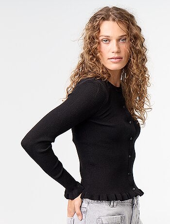 Effen geribbeld vest met ruchesafwerkingen