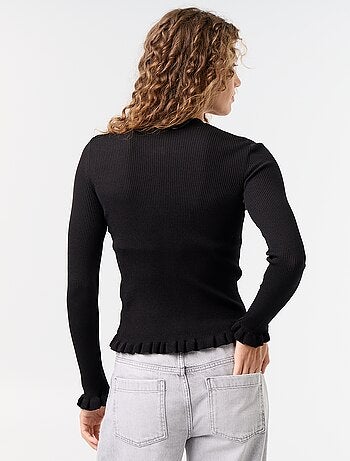 Effen geribbeld vest met ruchesafwerkingen