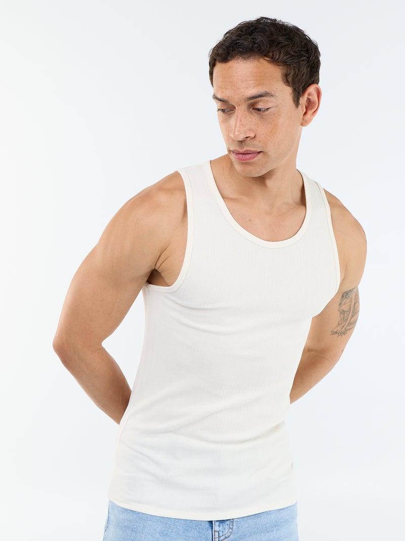 Effen geribd mouwloos shirt Biege - Kiabi