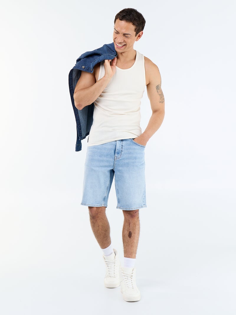 Effen geribd mouwloos shirt Biege - Kiabi