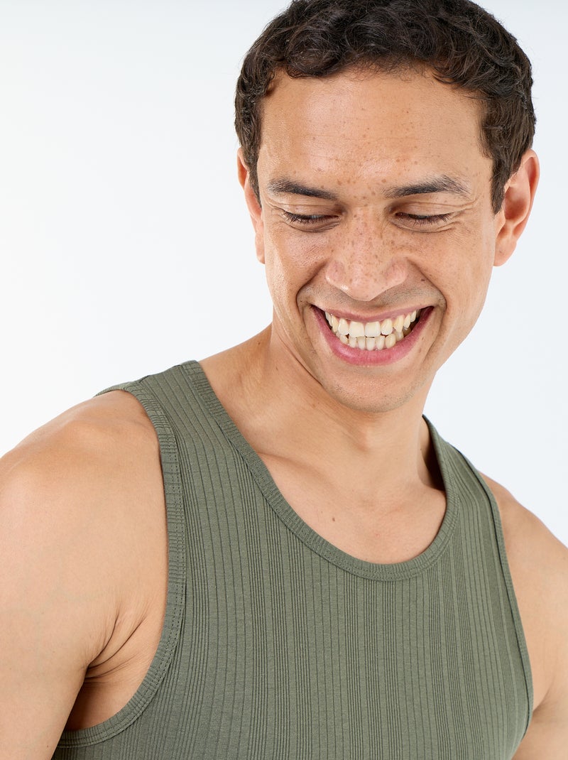 Effen geribd mouwloos shirt Groen - Kiabi