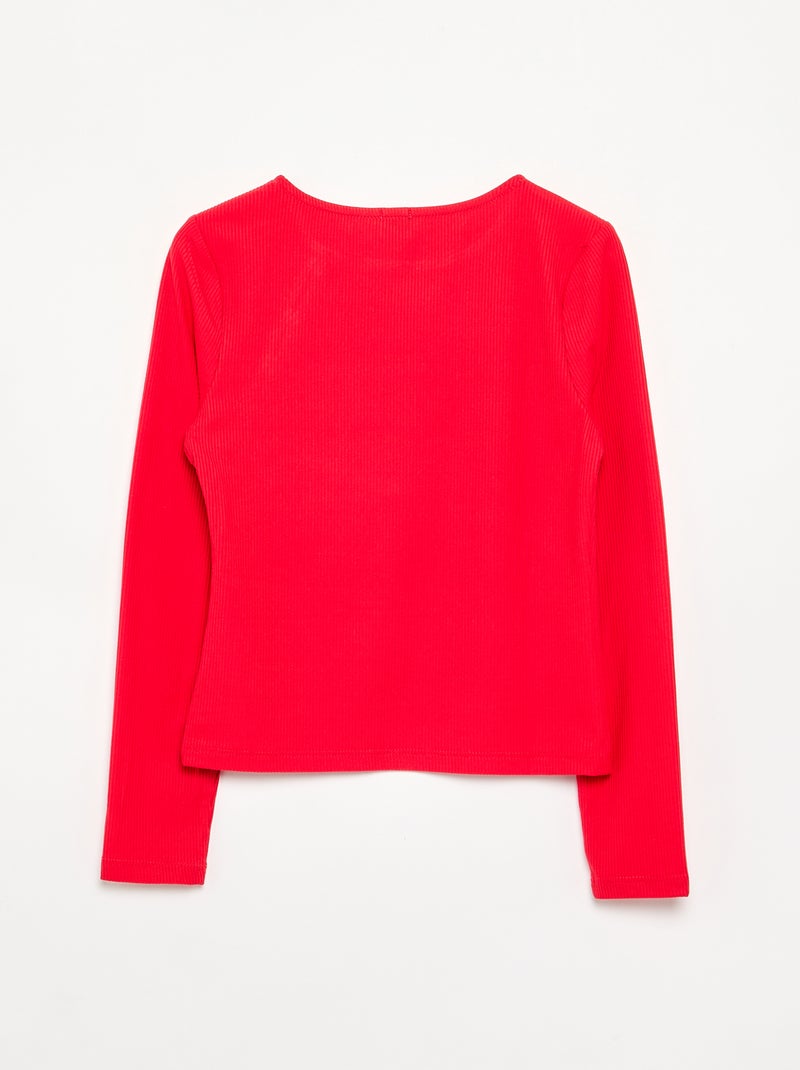 Effen geribd T-shirt met knoopdetail op de schouder Rood - Kiabi
