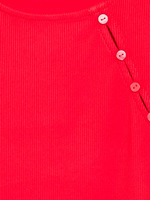 Effen geribd T-shirt met knoopdetail op de schouder - Kiabi
