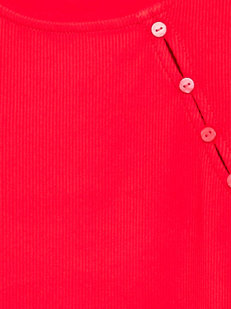 Effen geribd T-shirt met knoopdetail op de schouder Rood - Kiabi