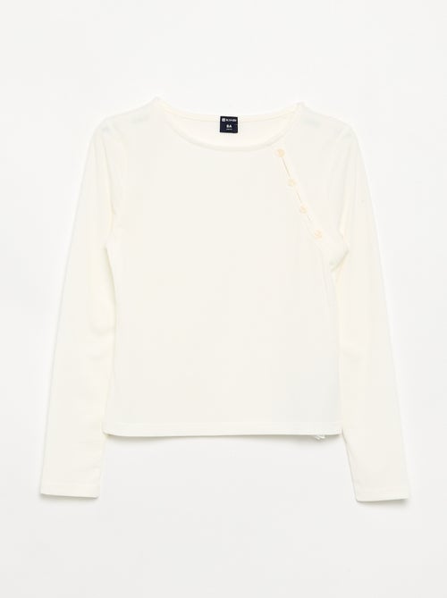 Effen geribd T-shirt met knoopdetail op de schouder - Kiabi
