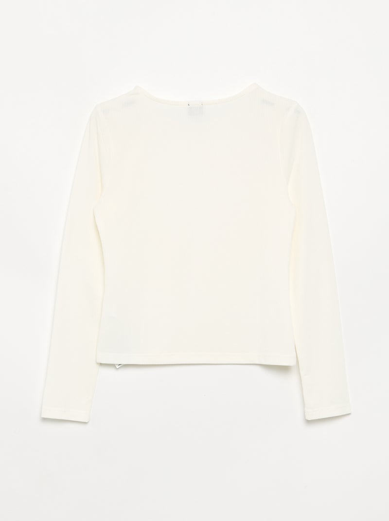 Effen geribd T-shirt met knoopdetail op de schouder Wit - Kiabi