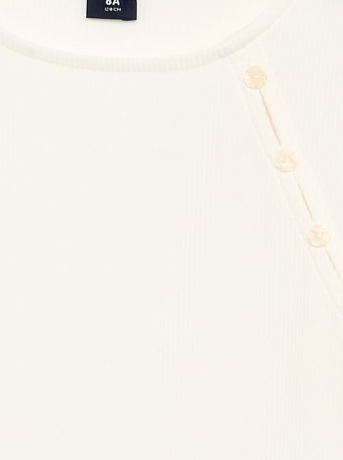 Effen geribd T-shirt met knoopdetail op de schouder - Kiabi