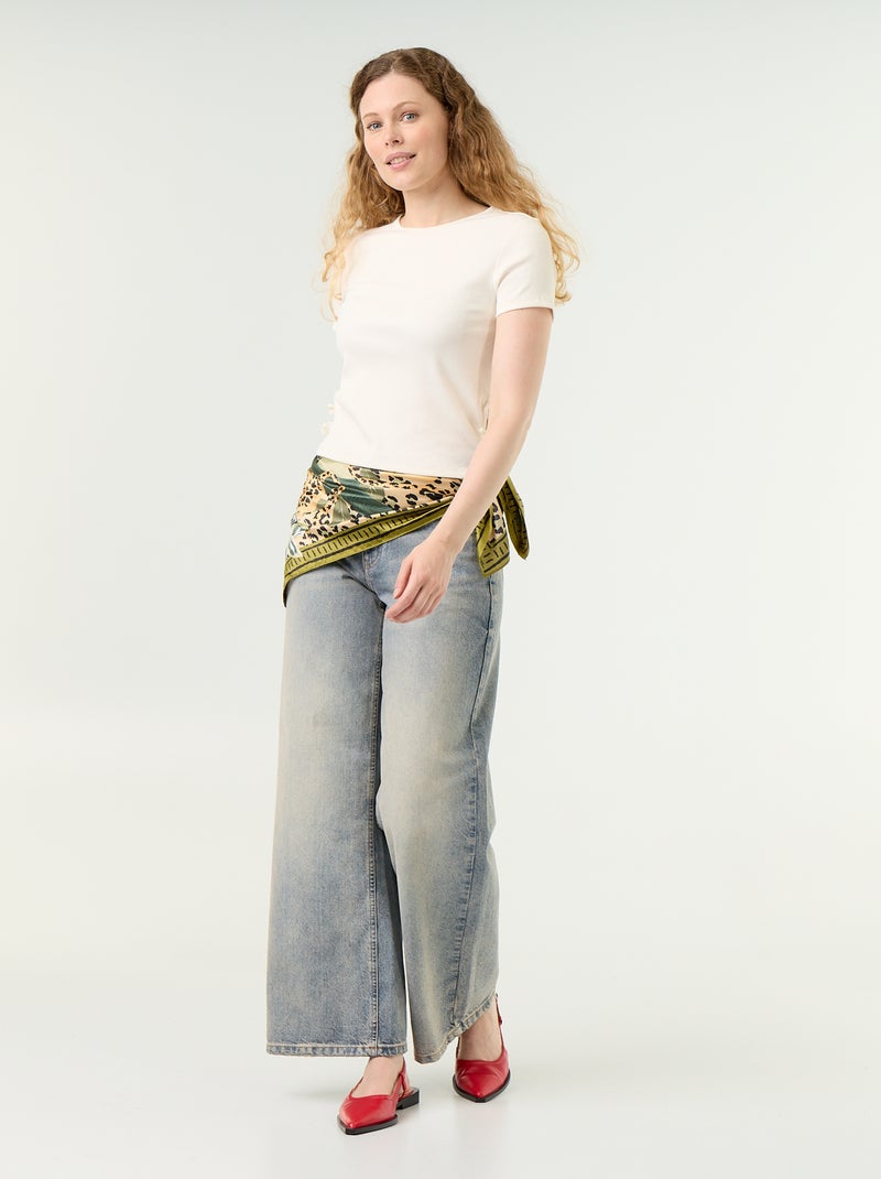 Effen geribd T-shirt Wit - Kiabi
