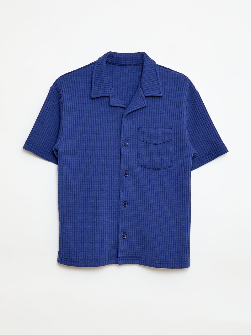 Effen gewafeld hemd Blauw - Kiabi