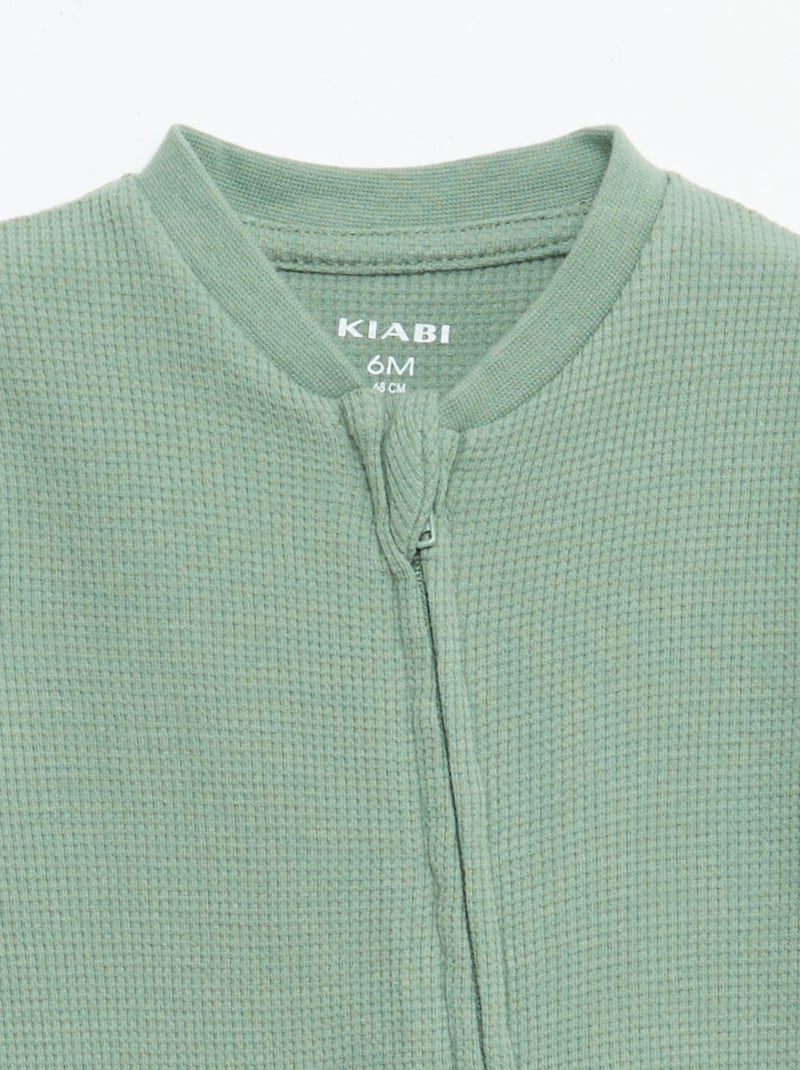 Effen gewafelde pyjama met rits Groen - Kiabi