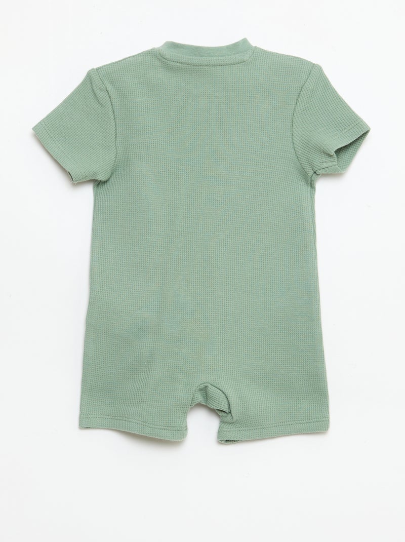 Effen gewafelde pyjama met rits Groen - Kiabi