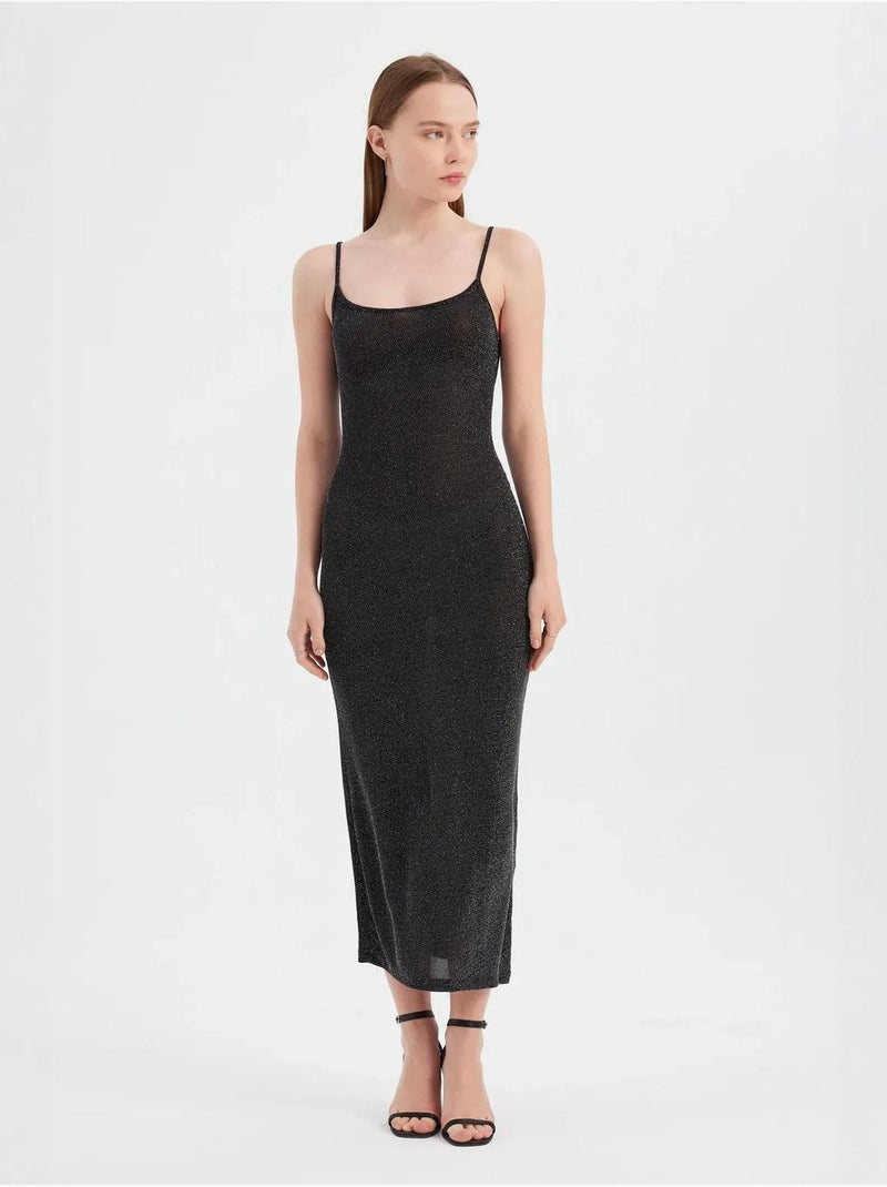 Effen geweven maxi-jurk met spaghettibandjes Zwart - Kiabi
