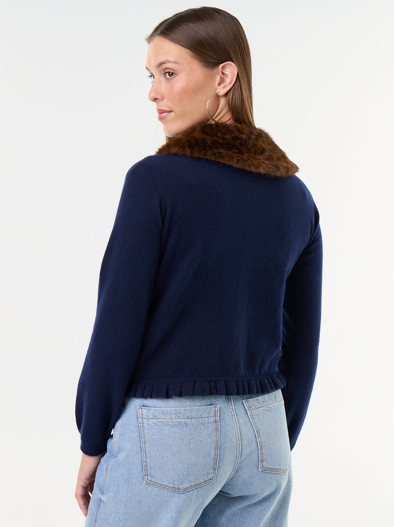 Effen gilet met kraag van imitatiebont Blauw - Kiabi
