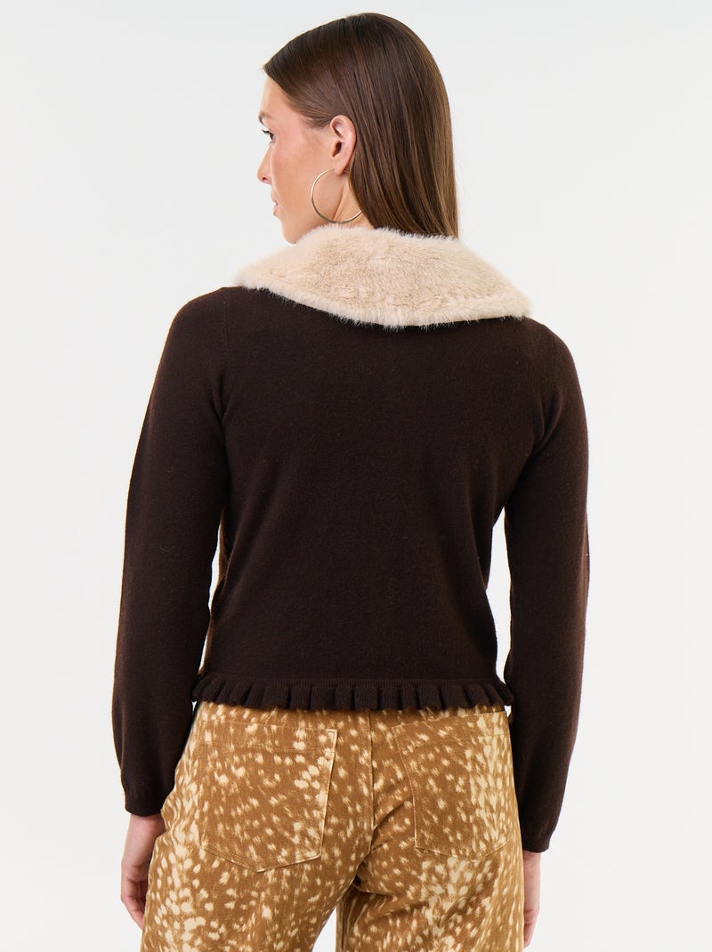 Effen gilet met kraag van imitatiebont Bruin - Kiabi