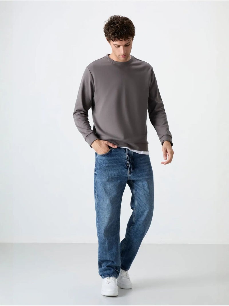 Effen heren sweatshirt met ronde hals tommy Grijs Zwart - Kiabi
