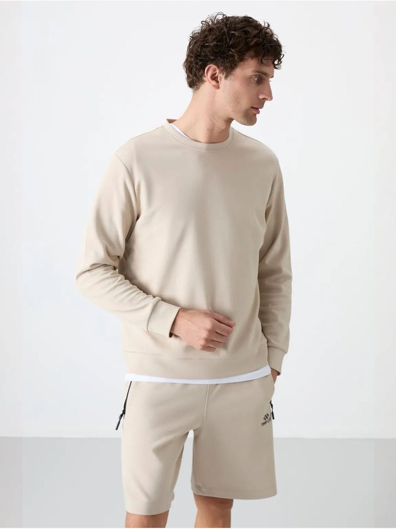 Effen heren sweatshirt met ronde hals tommy Klei-beige - Kiabi