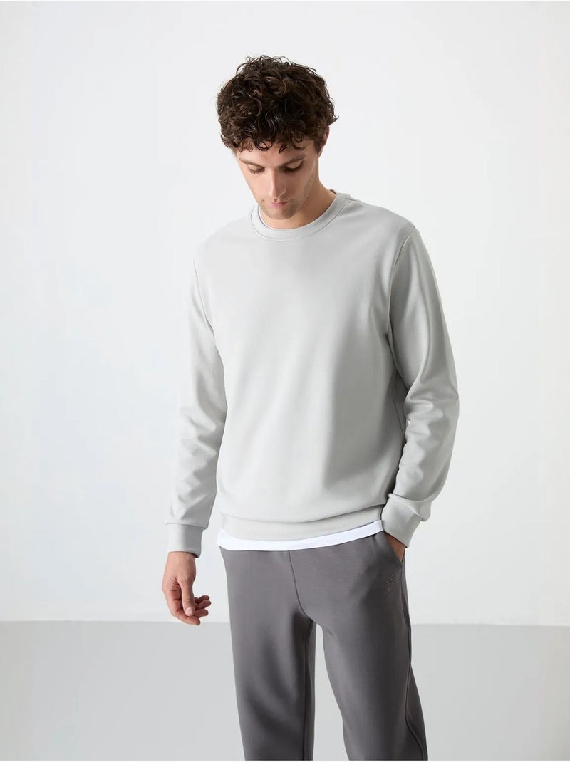 Effen heren sweatshirt met ronde hals tommy Parelgrijs - Kiabi