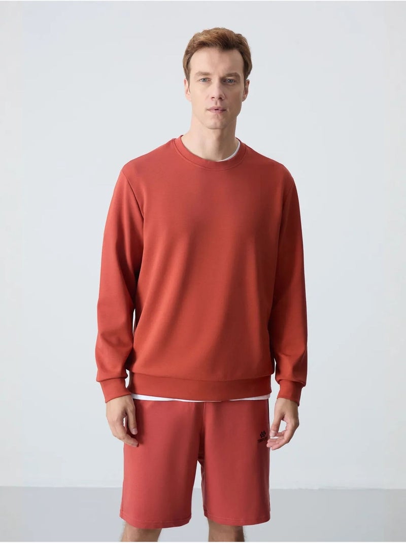 Effen heren sweatshirt met ronde hals tommy Terracotta - Kiabi