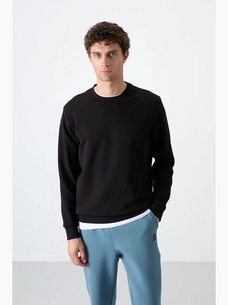Effen heren sweatshirt met ronde hals tommy Zwart - Kiabi