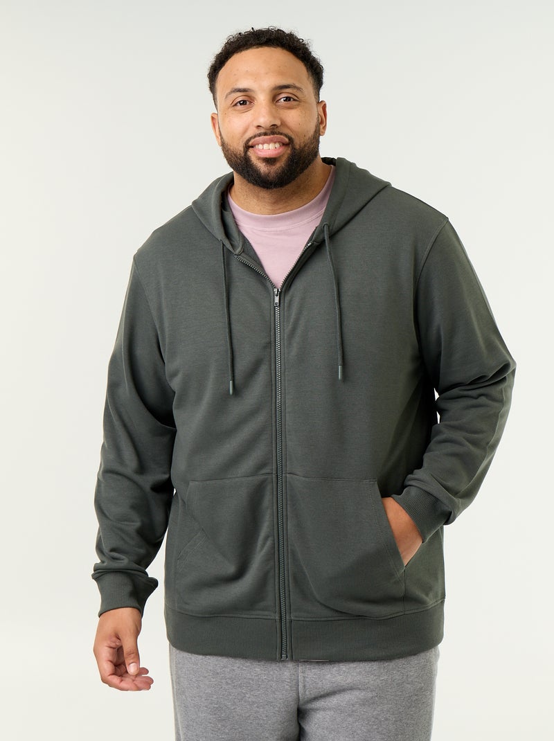 Effen hoodie met rits Groen - Kiabi
