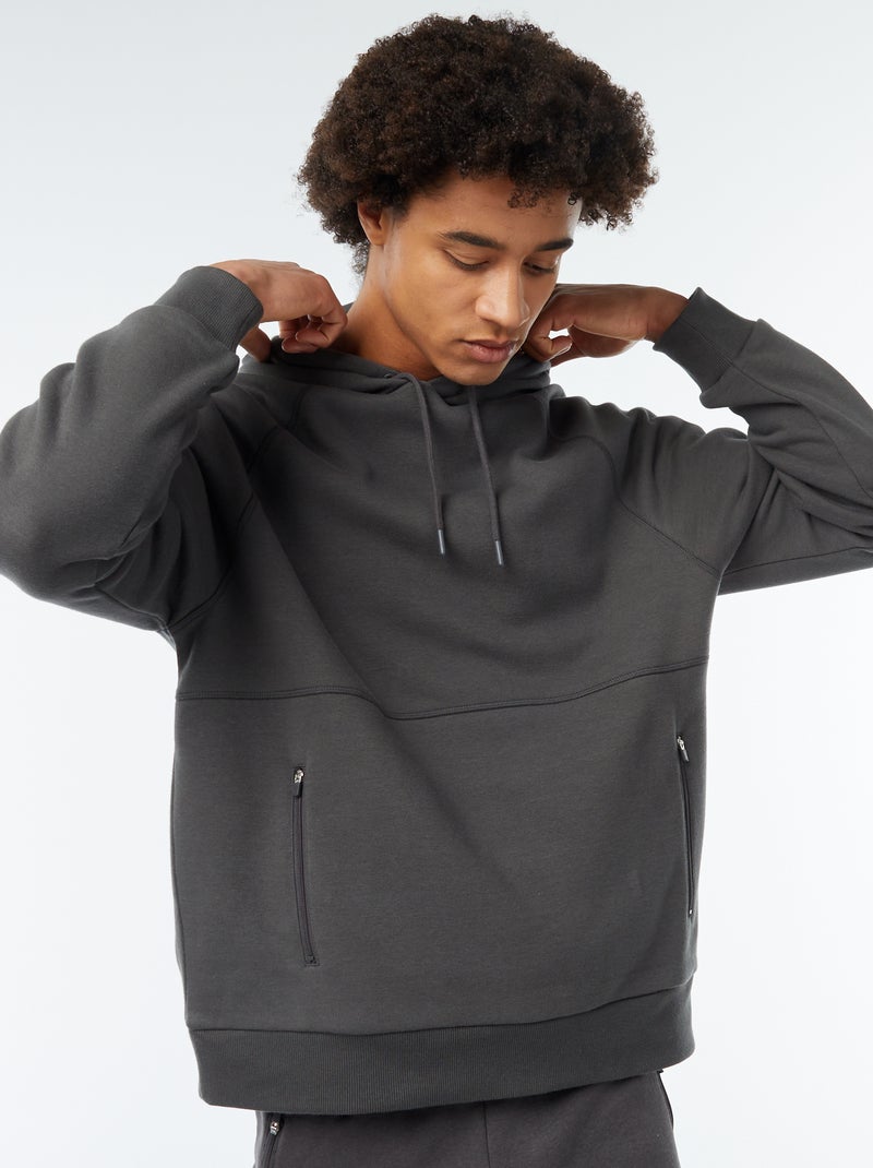 Effen hoodie met zakken met ritsje Grijs - Kiabi