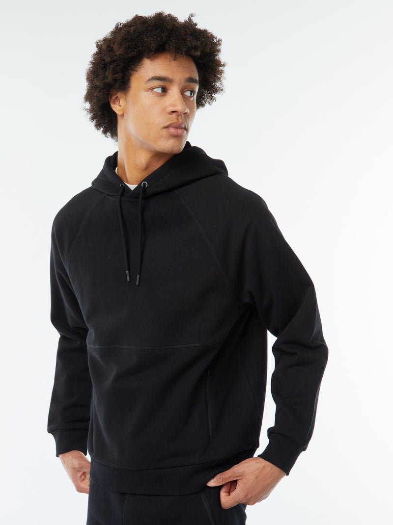 Effen hoodie met zakken met ritsje zwart - Kiabi