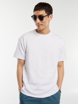 Effen jacquard T-shirt met korte mouw