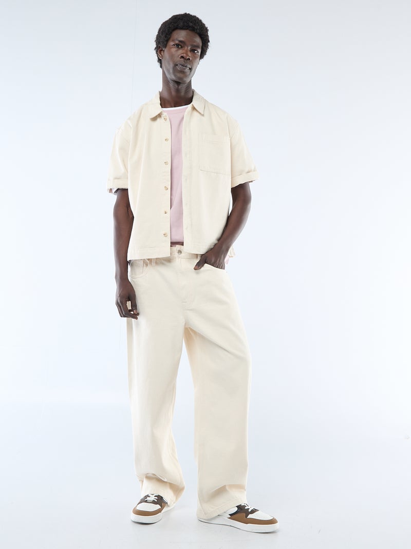 Effen jeans hemd met korte mouwen Biege - Kiabi