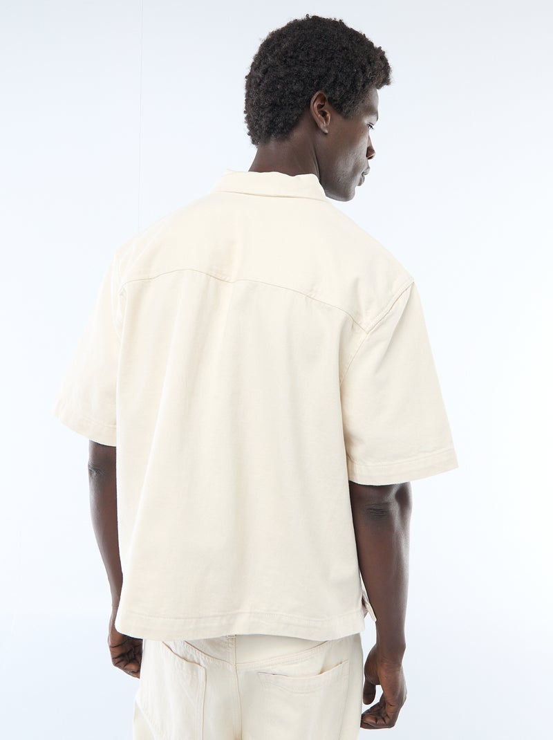 Effen jeans hemd met korte mouwen Biege - Kiabi