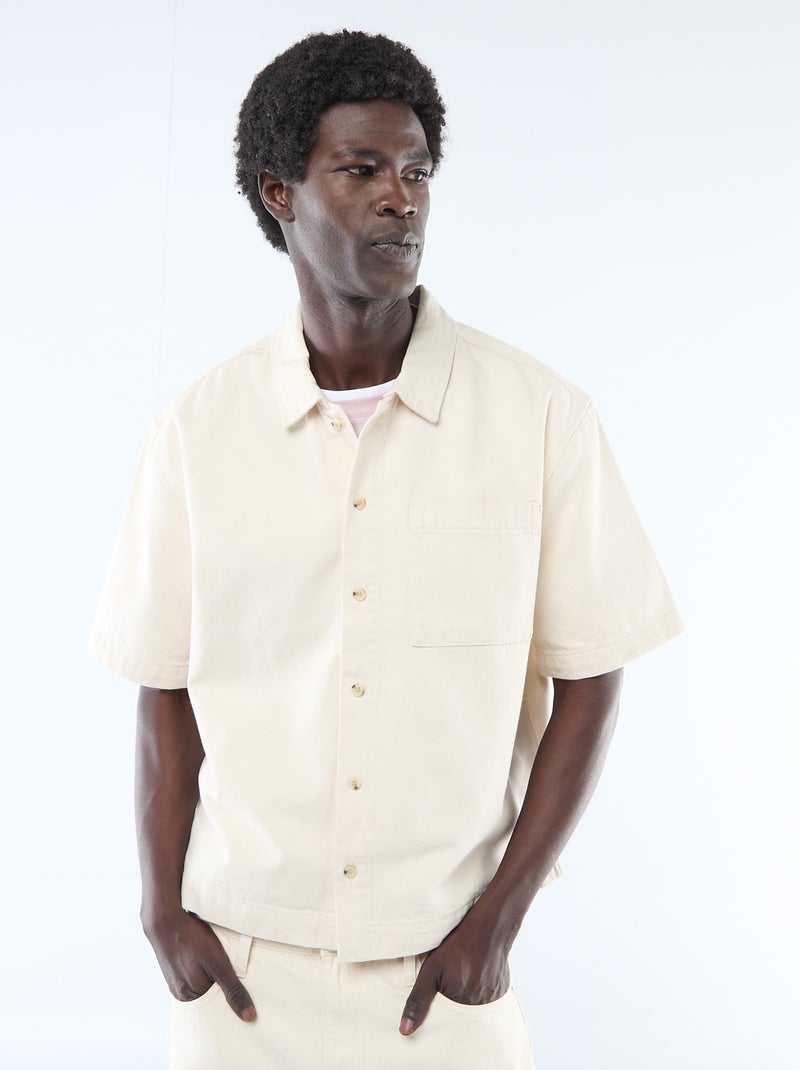 Effen jeans hemd met korte mouwen Biege - Kiabi