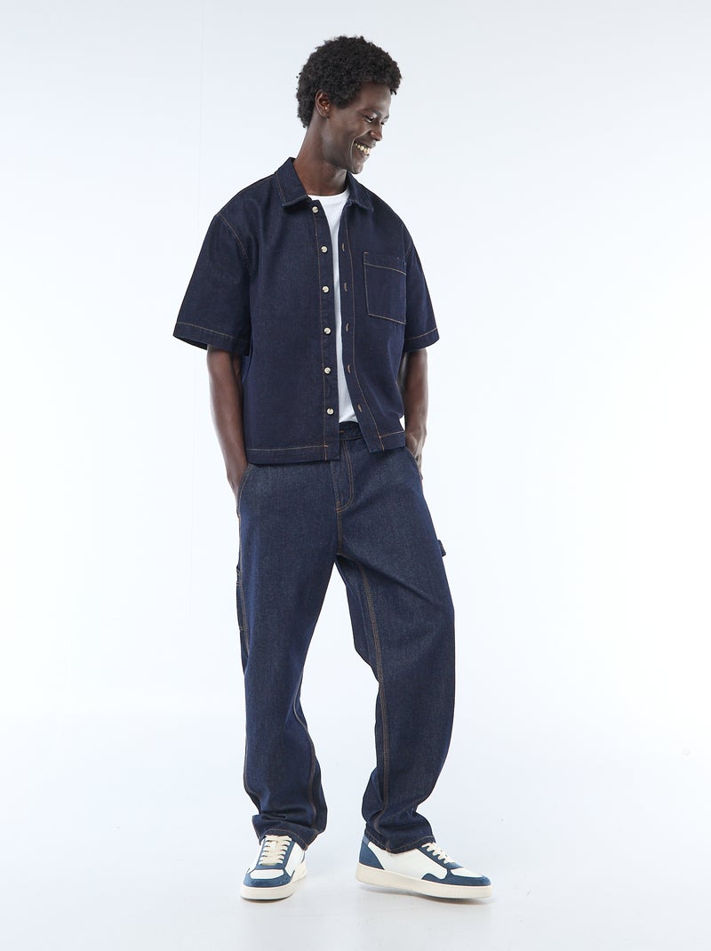 Effen jeans hemd met korte mouwen Blauw - Kiabi