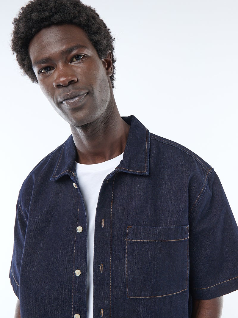 Effen jeans hemd met korte mouwen Blauw - Kiabi